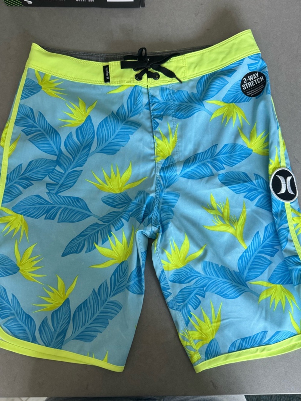 Hurley Blue Boardshorts with Neon Yellow Trim